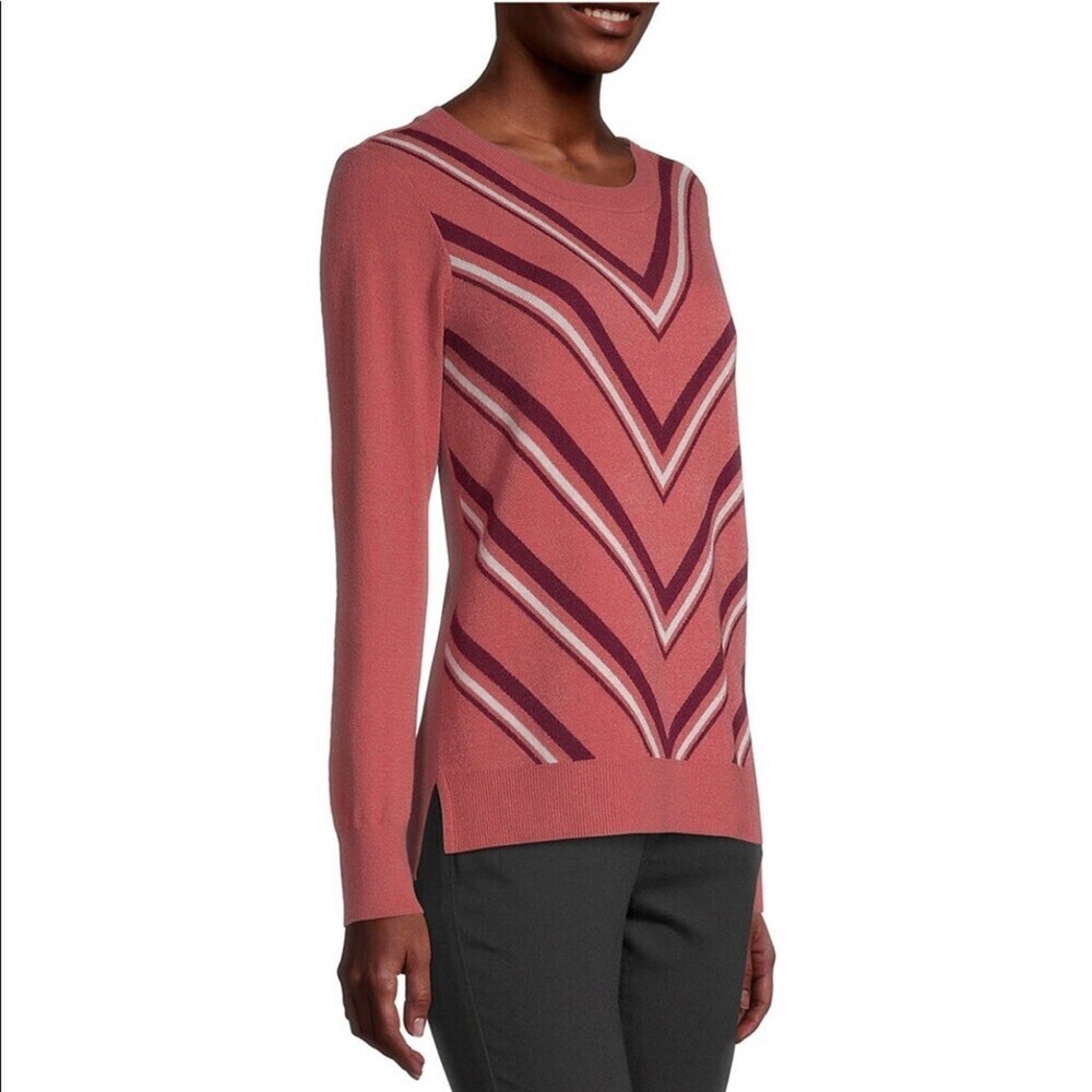 Liz Claiborne Round Neck Long Sleeve Chevron light SZ M knit sweater red